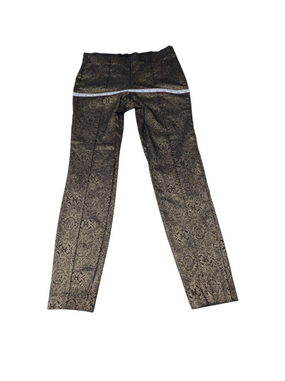 Alfani Black Gold Metallic Baroque Jacquard Mid Rise Pants Size 4 - Picture 5 of 8